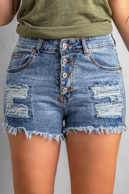 Gypsy Mid - rise Distressed Denim Shorts - Klazzi Fashion Boutique