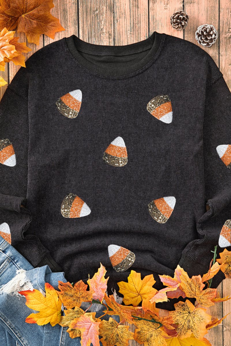 Halloween Candy Corns Corduroy Sweatshirt - Klazzi Fashion Boutique