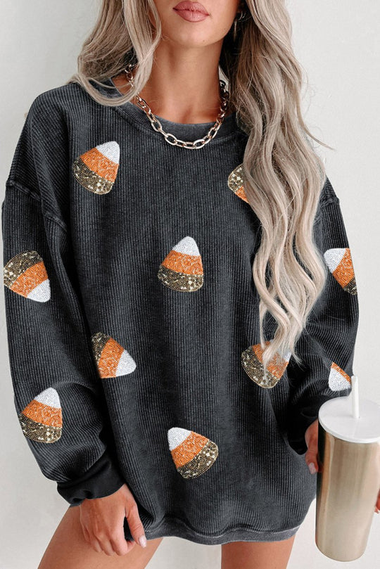 Halloween Candy Corns Corduroy Sweatshirt - Klazzi Fashion Boutique