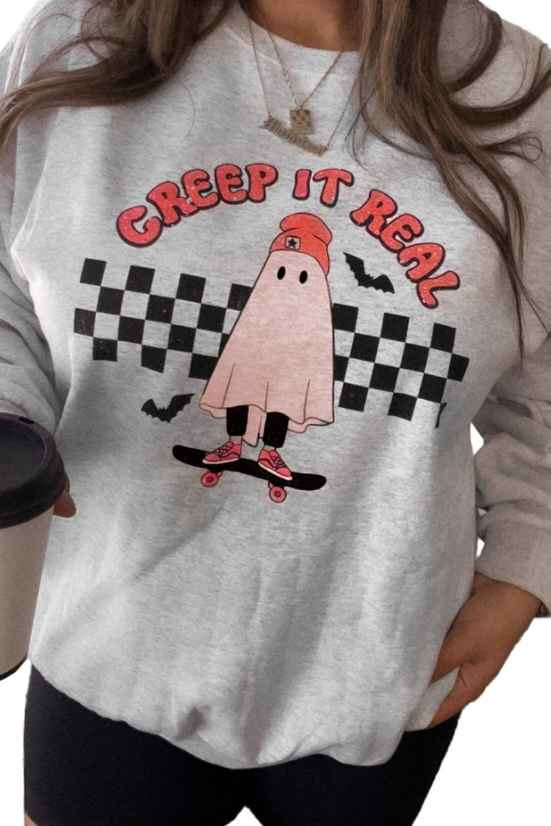 Halloween Ghost "Creep It Real" Plus Size Sweatshirt - Klazzi Fashion Boutique