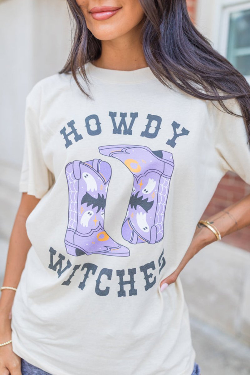 Halloween "HOWDY WITCHES" Boots T Shirt - Klazzi Fashion Boutique