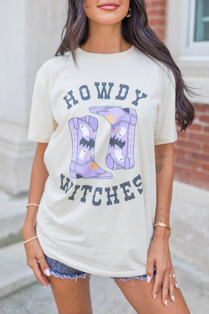 Halloween "HOWDY WITCHES" Boots T Shirt - Klazzi Fashion Boutique