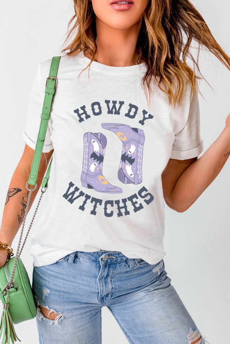 Halloween "HOWDY WITCHES" Boots T Shirt - Klazzi Fashion Boutique