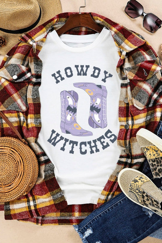 Halloween "HOWDY WITCHES" Boots T Shirt - Klazzi Fashion Boutique