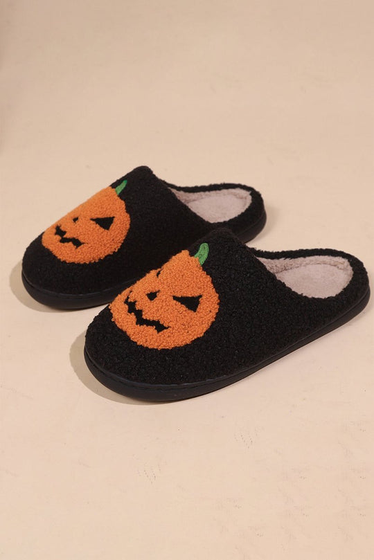 Halloween Pumpkin Black Slippers - Klazzi Fashion Boutique