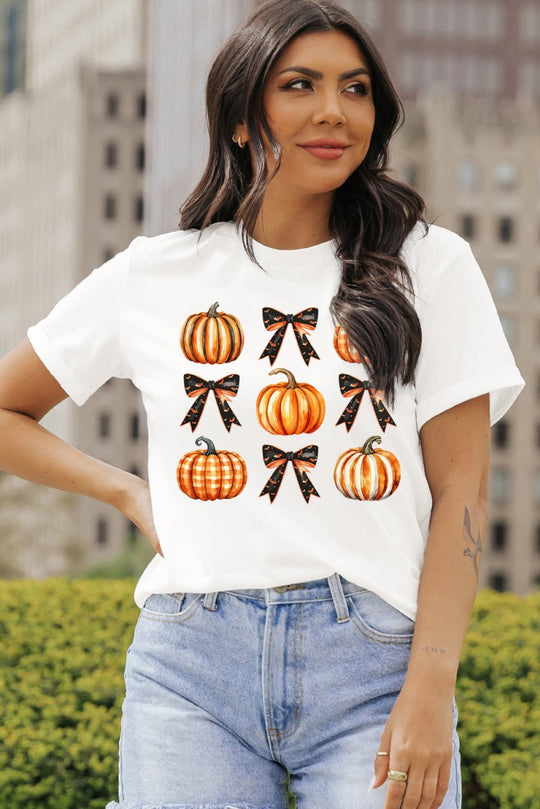 Halloween Pumpkin Bow Knot T-Shirt - Klazzi Fashion Boutique