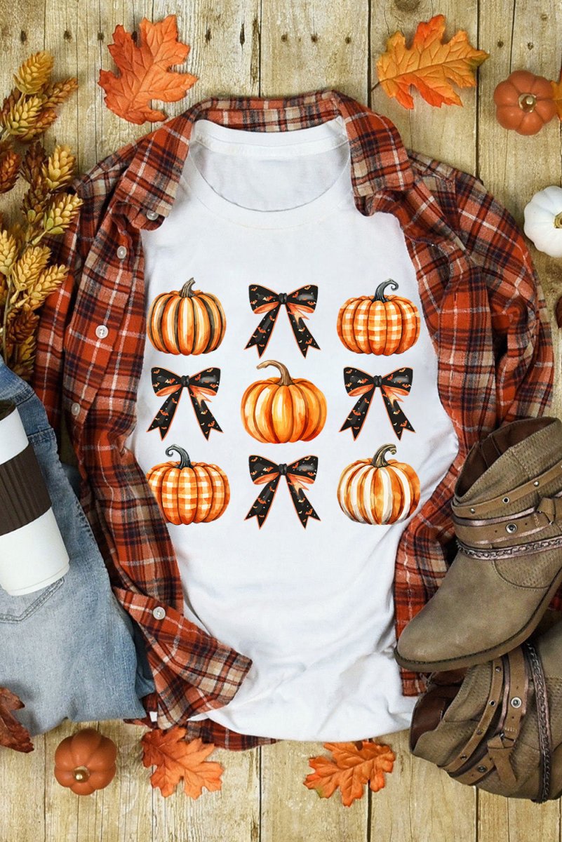 Halloween Pumpkin Bow Knot T-Shirt - Klazzi Fashion Boutique