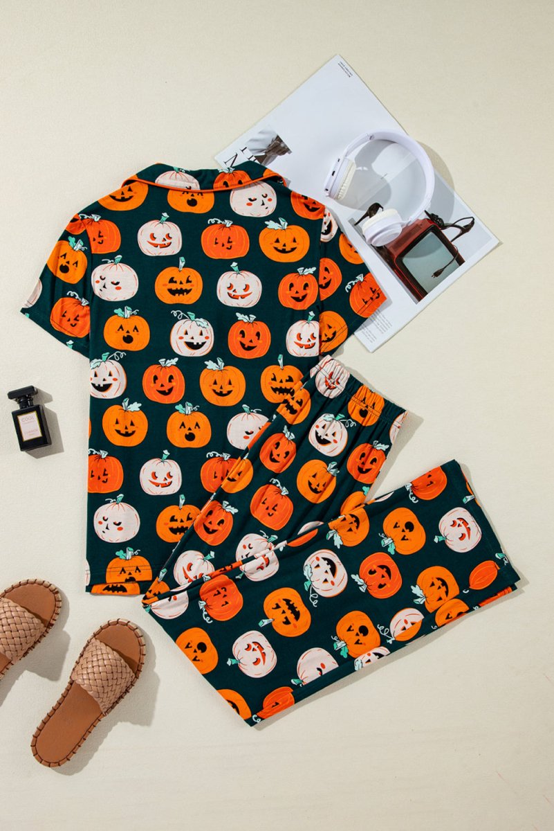 Halloween Pumpkins Orange Pajama Pant Set - Klazzi Fashion Boutique