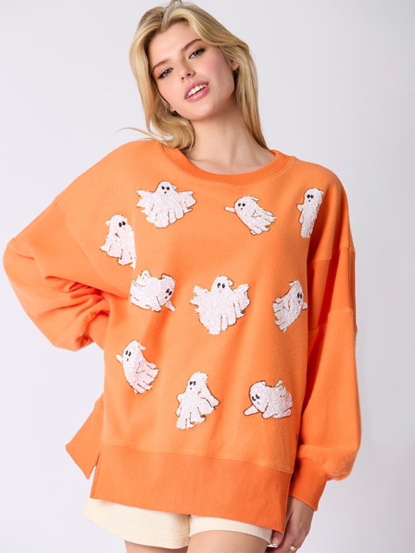 Halloween Sequin Sassy Ghost Sweatshirt - Klazzi Fashion Boutique