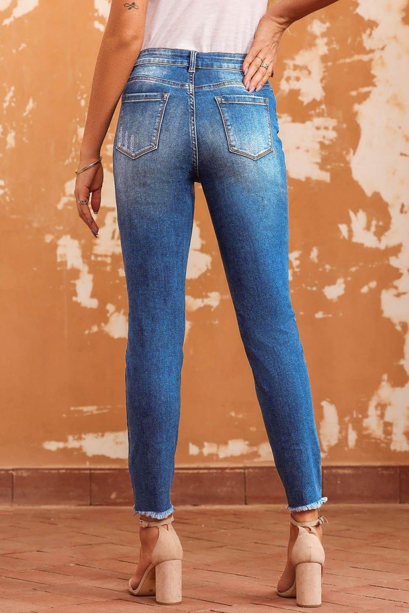 Hannah Casual Distressed Ankle Skinny Jeans - Klazzi Fashion Boutique