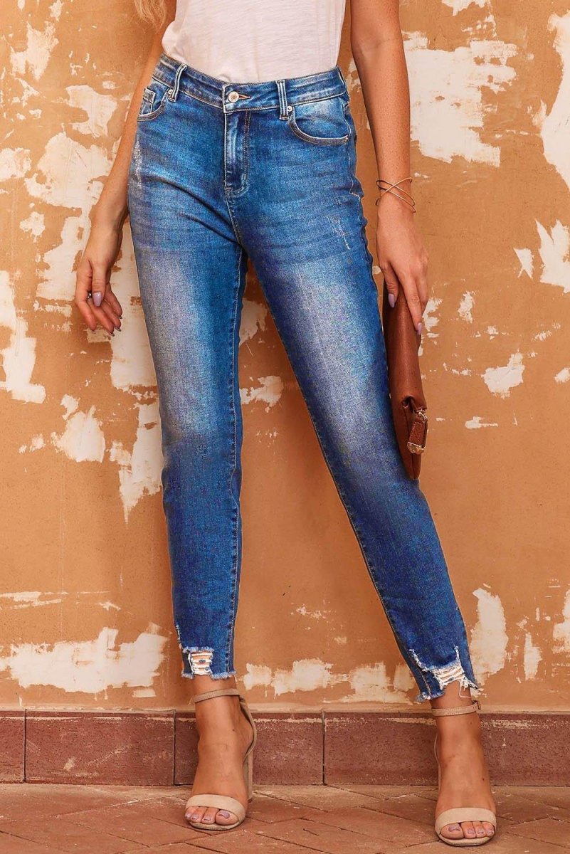 Hannah Casual Distressed Ankle Skinny Jeans - Klazzi Fashion Boutique