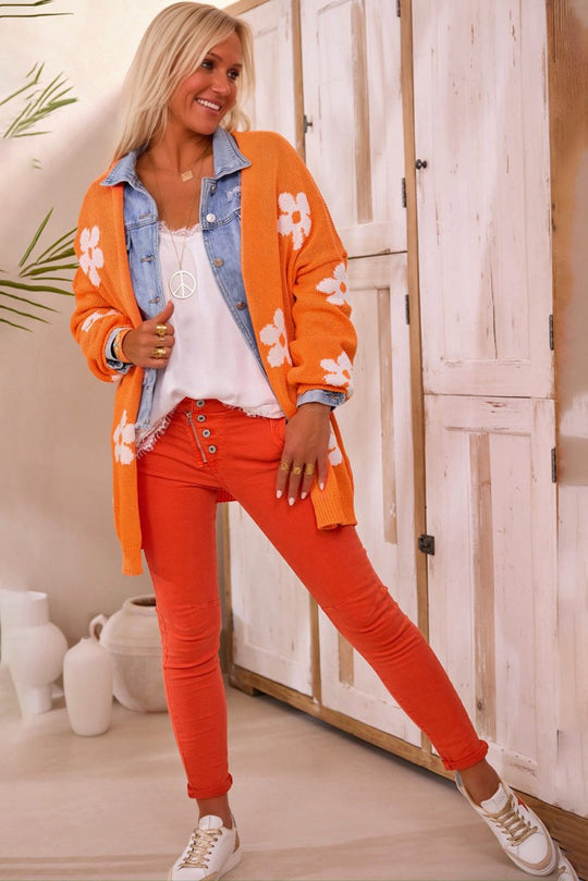 Happy Days Floral Orange Knitted Cardigan - Klazzi Fashion Boutique