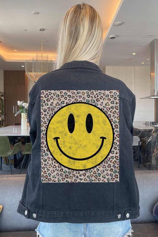 HAPPY FACE LEOPARD DENIM JACKET - Klazzi Fashion Boutique