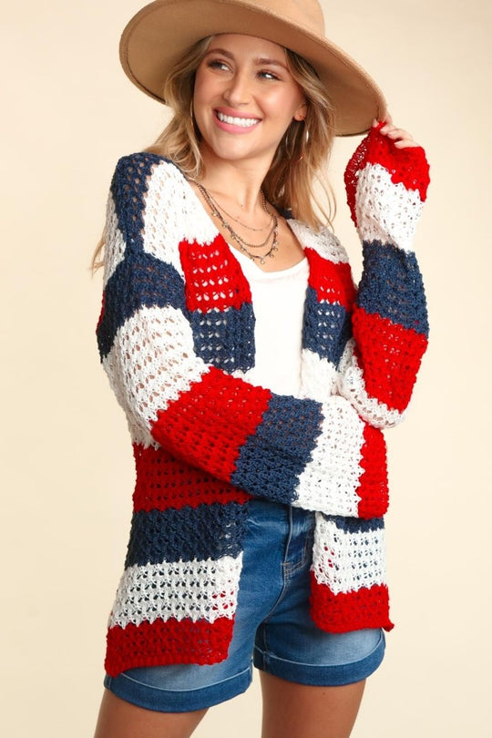 Haptics Patriotic Stripe Long Sleeve Cardigan - Klazzi Fashion Boutique