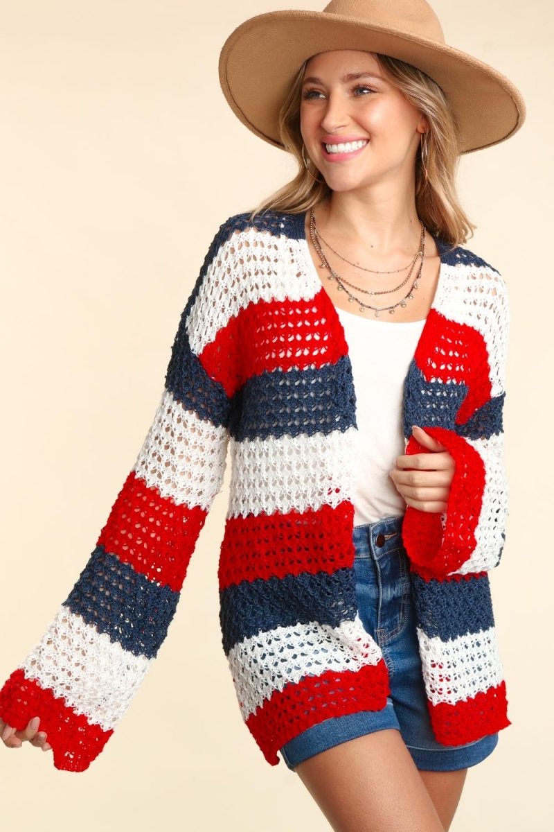 Haptics Patriotic Stripe Long Sleeve Cardigan - Klazzi Fashion Boutique