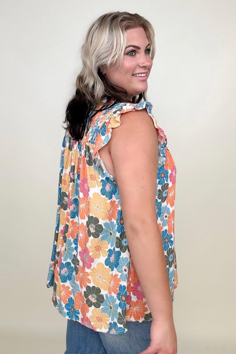 Hayden Floral Smocked Ruffle Detail Tank - Klazzi Fashion Boutique