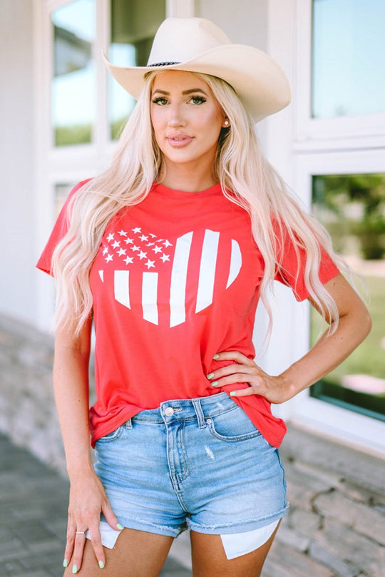 Heart American Flag Graphic Tee - Klazzi Fashion Boutique