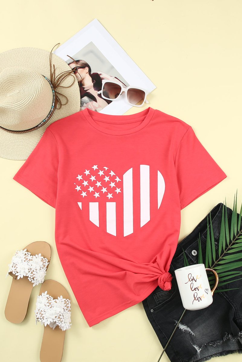 Heart American Flag Graphic Tee - Klazzi Fashion Boutique