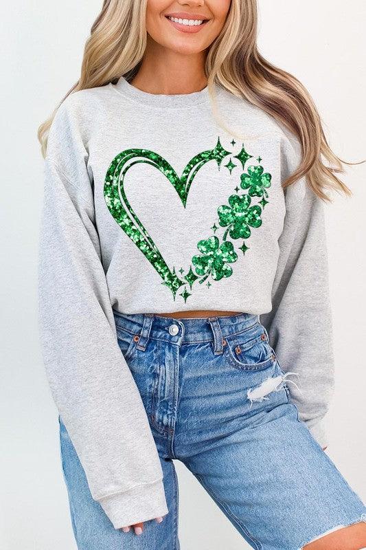 Heart Four Leaf Clover Graphic Fleece Sweatshirts. - Klazzi Fashion Boutique