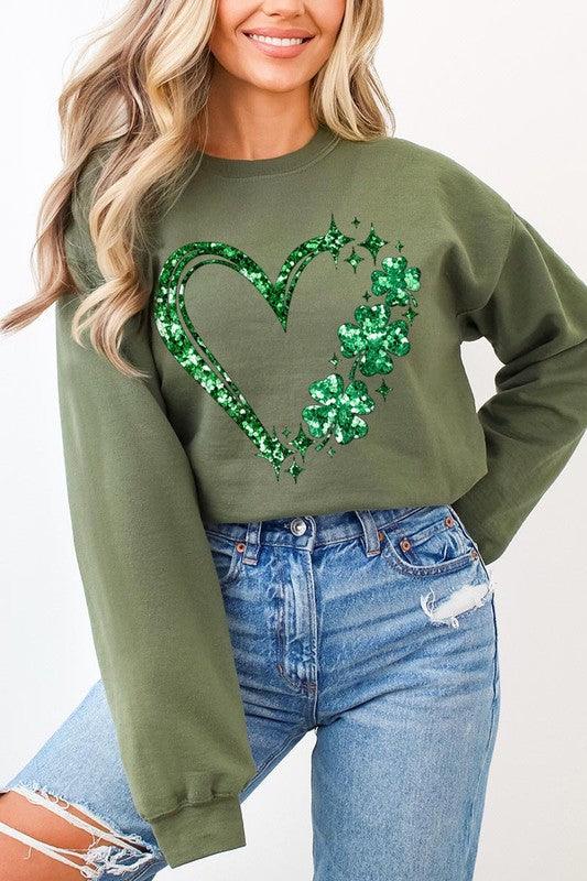 Heart Four Leaf Clover Graphic Fleece Sweatshirts. - Klazzi Fashion Boutique