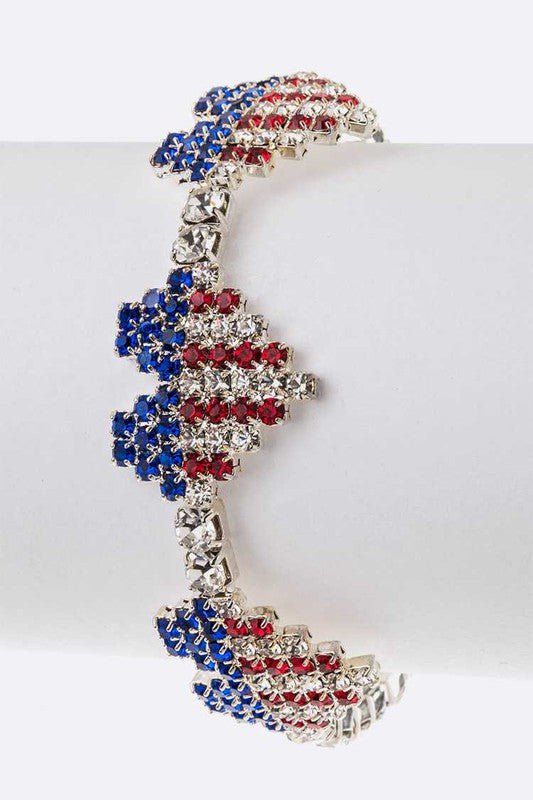 Heart Rhinestone USA Flag Cuff Bracelet - Klazzi Fashion Boutique