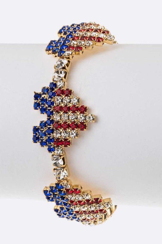 Heart Rhinestone USA Flag Cuff Bracelet - Klazzi Fashion Boutique