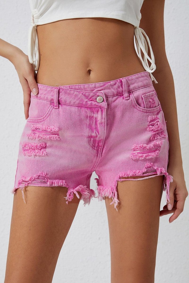 High Rise Crossover Denim Shorts - Klazzi Fashion Boutique