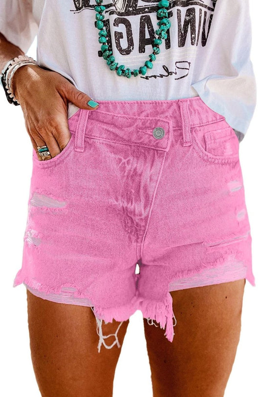 High Rise Crossover Denim Shorts - Klazzi Fashion Boutique