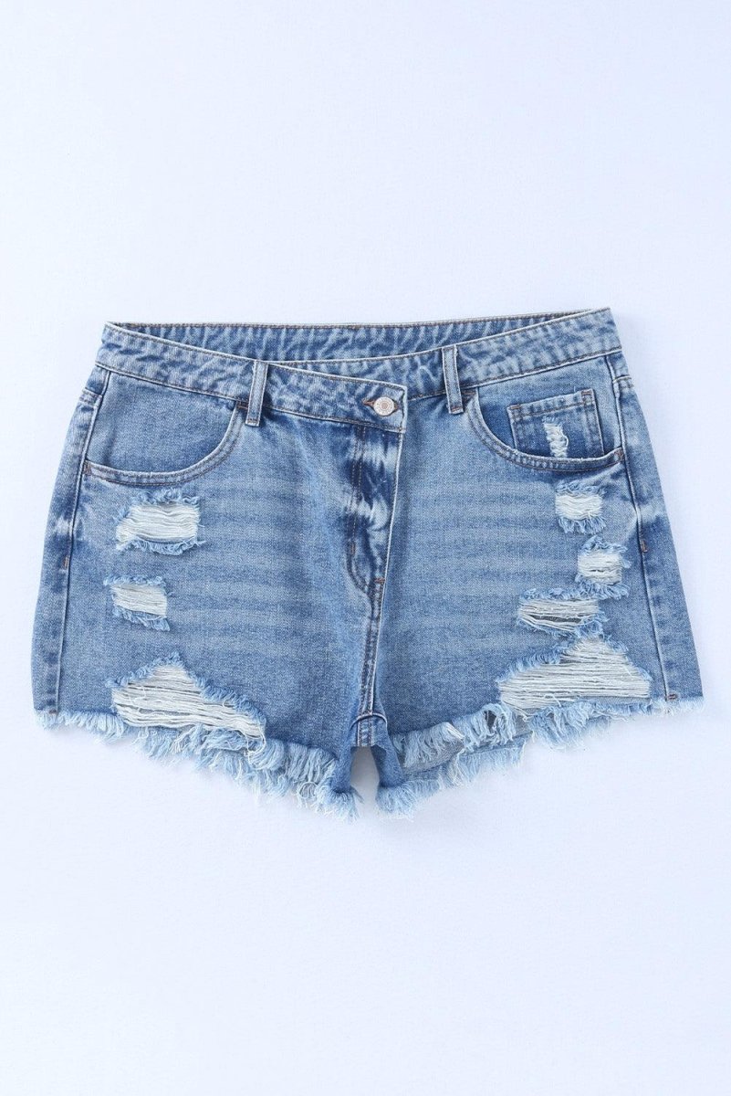 High Rise Crossover Denim Shorts - Klazzi Fashion Boutique