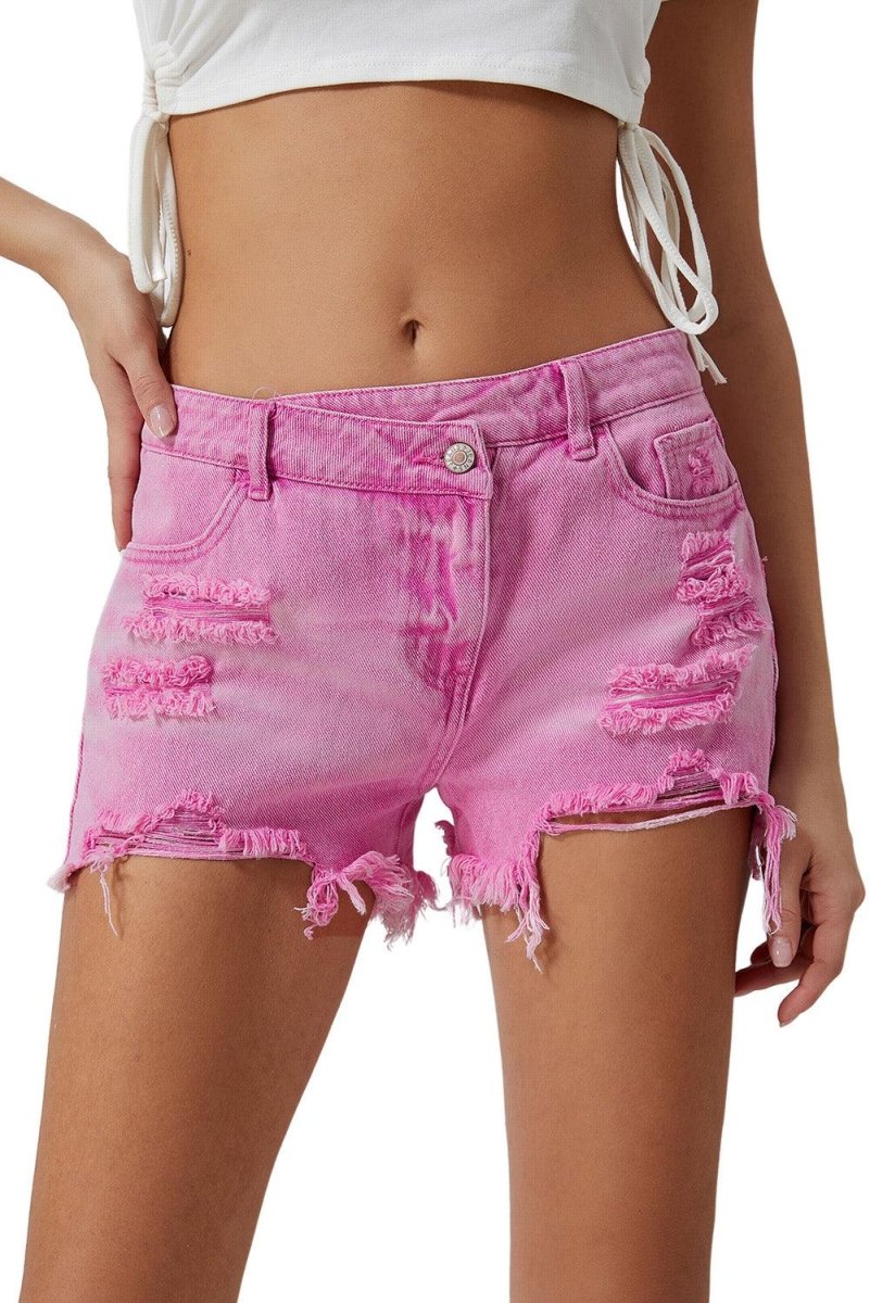 High Rise Crossover Denim Shorts - Klazzi Fashion Boutique