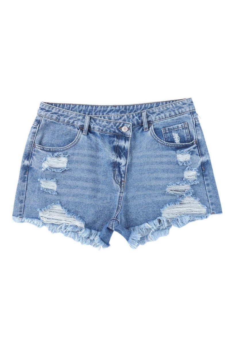 High Rise Crossover Denim Shorts - Klazzi Fashion Boutique