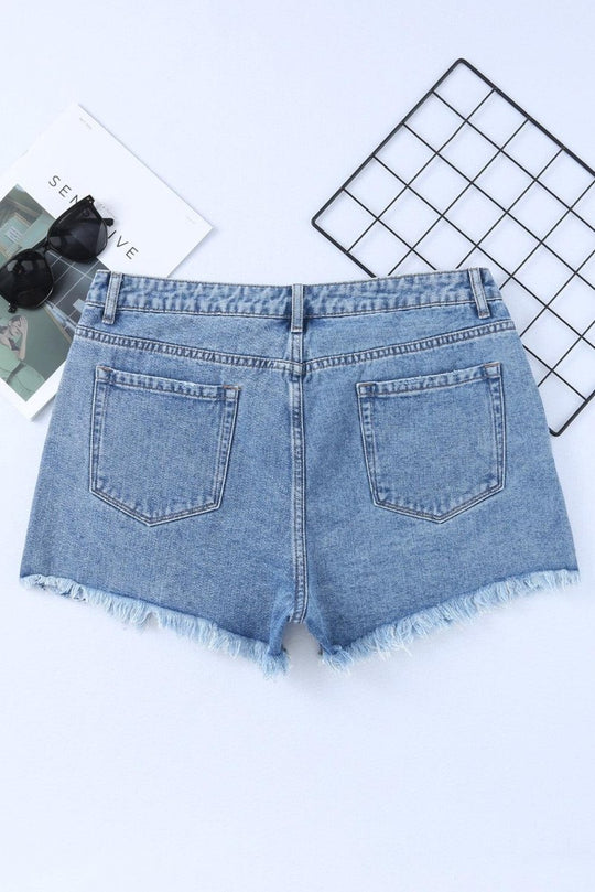 High Rise Crossover Denim Shorts - Klazzi Fashion Boutique