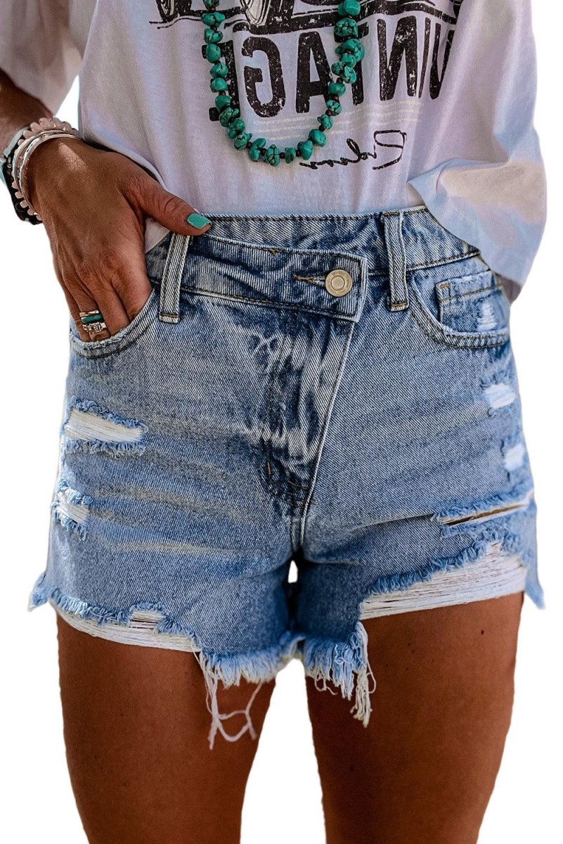 High Rise Crossover Denim Shorts - Klazzi Fashion Boutique