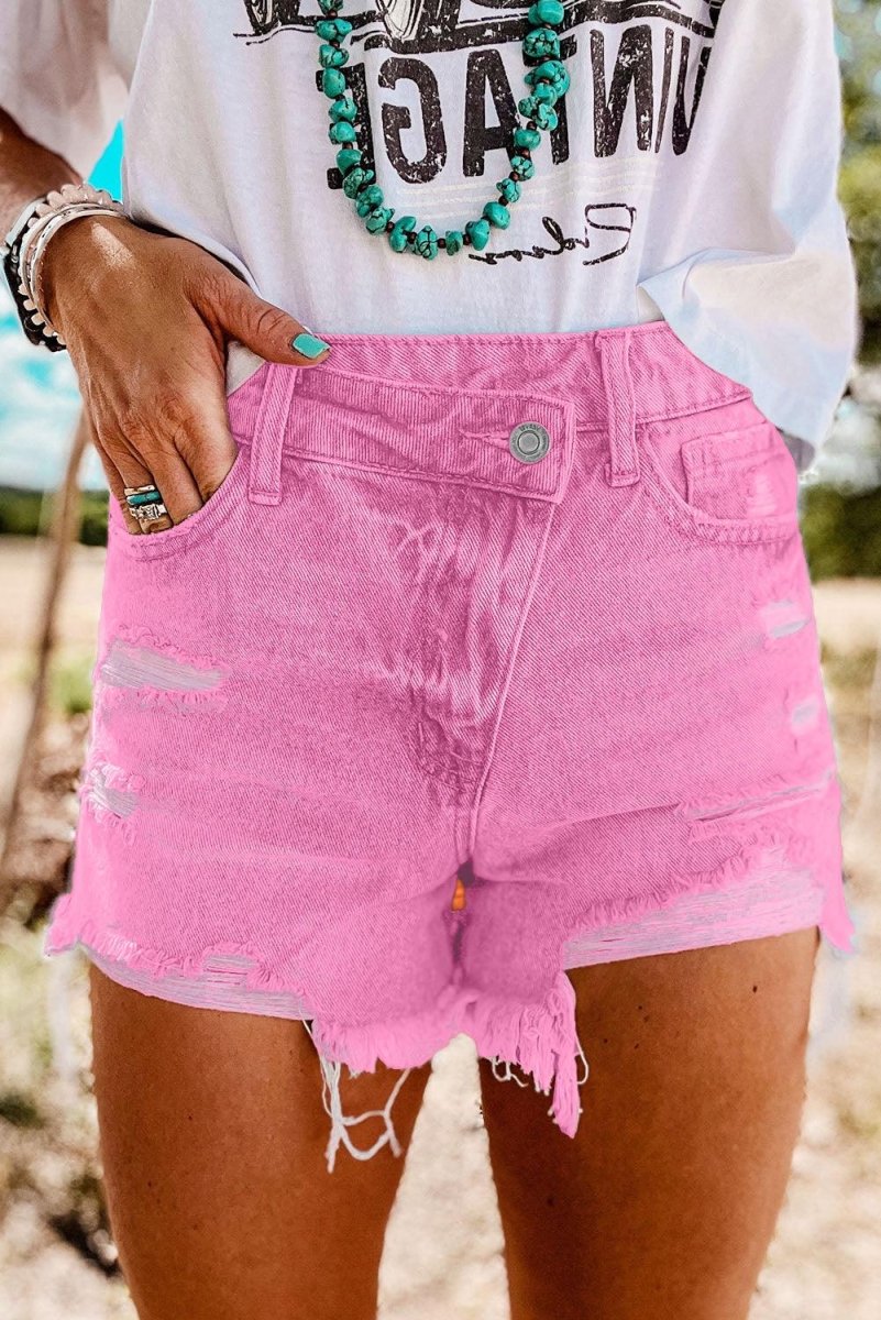 High Rise Crossover Denim Shorts - Klazzi Fashion Boutique