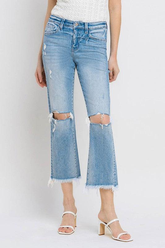 High Rise Frayed Hem Crop Straight Jeans - Klazzi Fashion Boutique