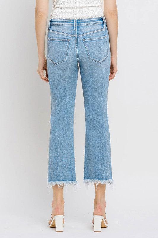 High Rise Frayed Hem Crop Straight Jeans - Klazzi Fashion Boutique