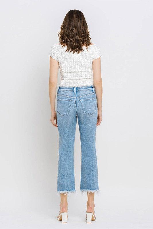 High Rise Frayed Hem Crop Straight Jeans - Klazzi Fashion Boutique