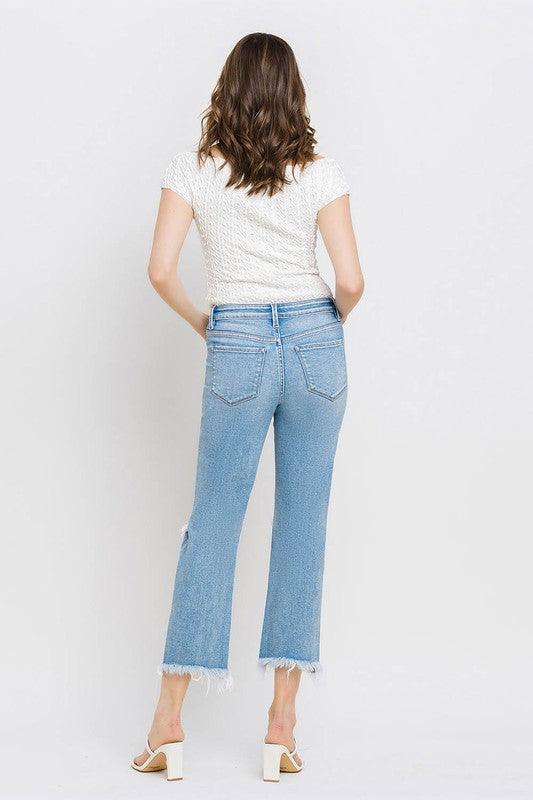 High Rise Frayed Hem Crop Straight Jeans - Klazzi Fashion Boutique