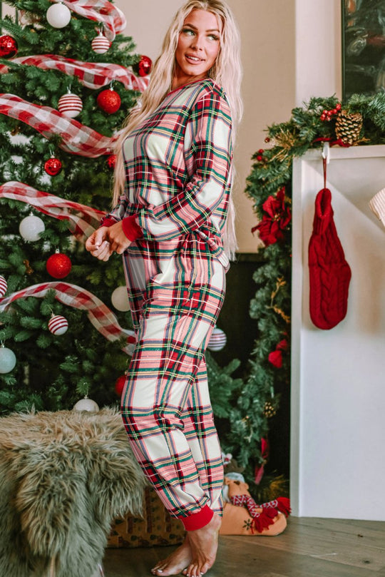 Holiday Red & Green Plaid Long Pants Lounge Set - Klazzi Fashion Boutique