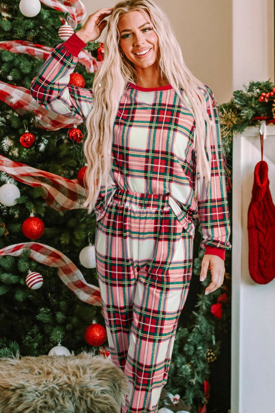 Holiday Red & Green Plaid Long Pants Lounge Set - Klazzi Fashion Boutique