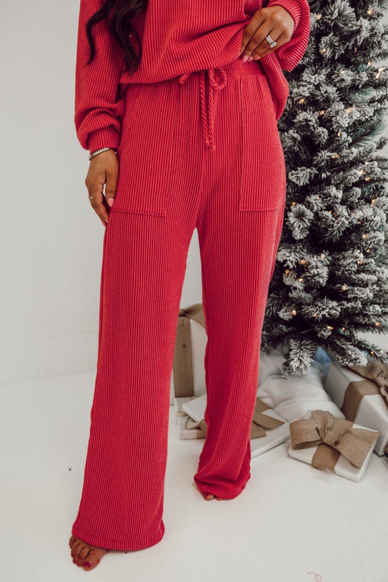 Holiday Red "JOLLY" Corduroy Long Pants Set - Klazzi Fashion Boutique