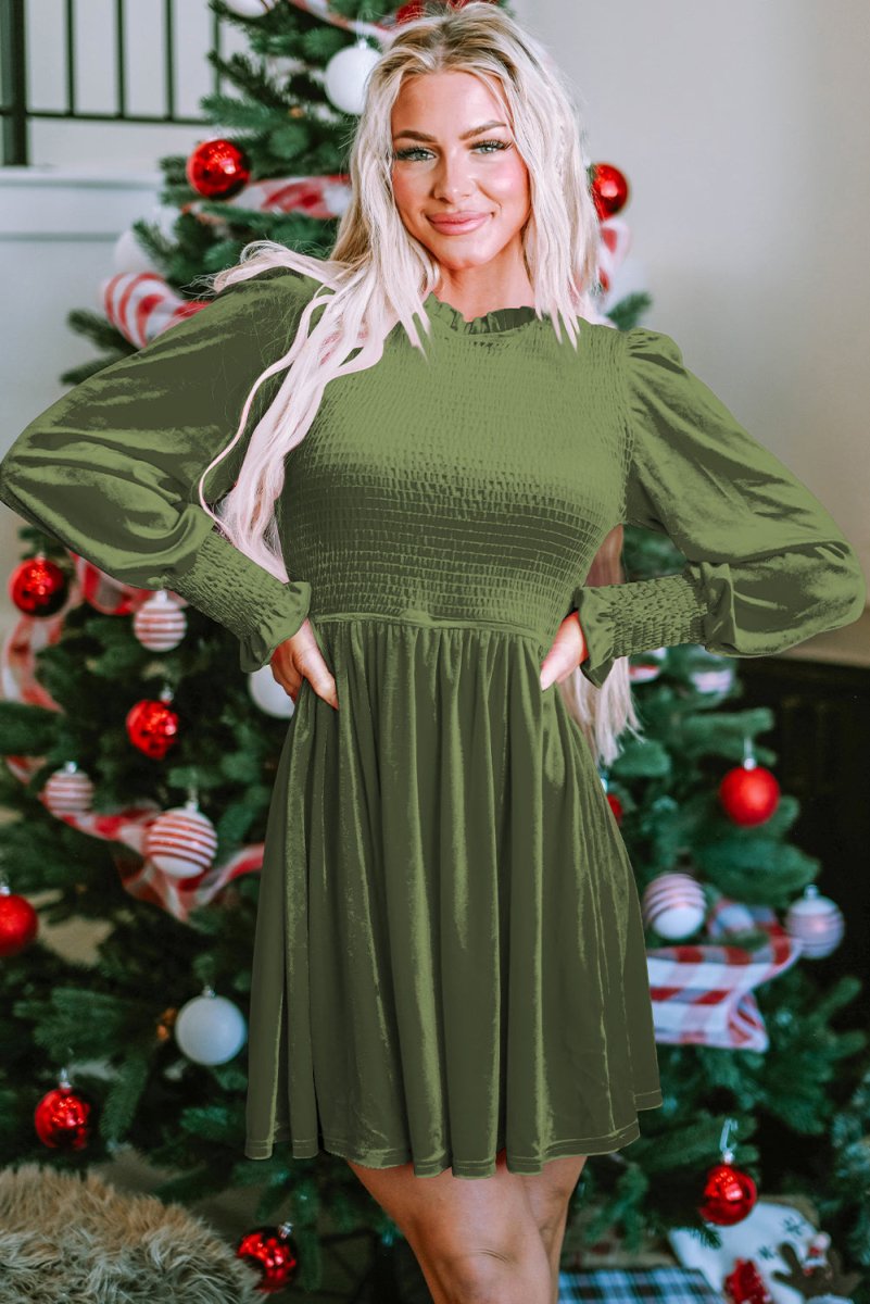 Holiday Velvet Smocked Dress - Klazzi Fashion Boutique