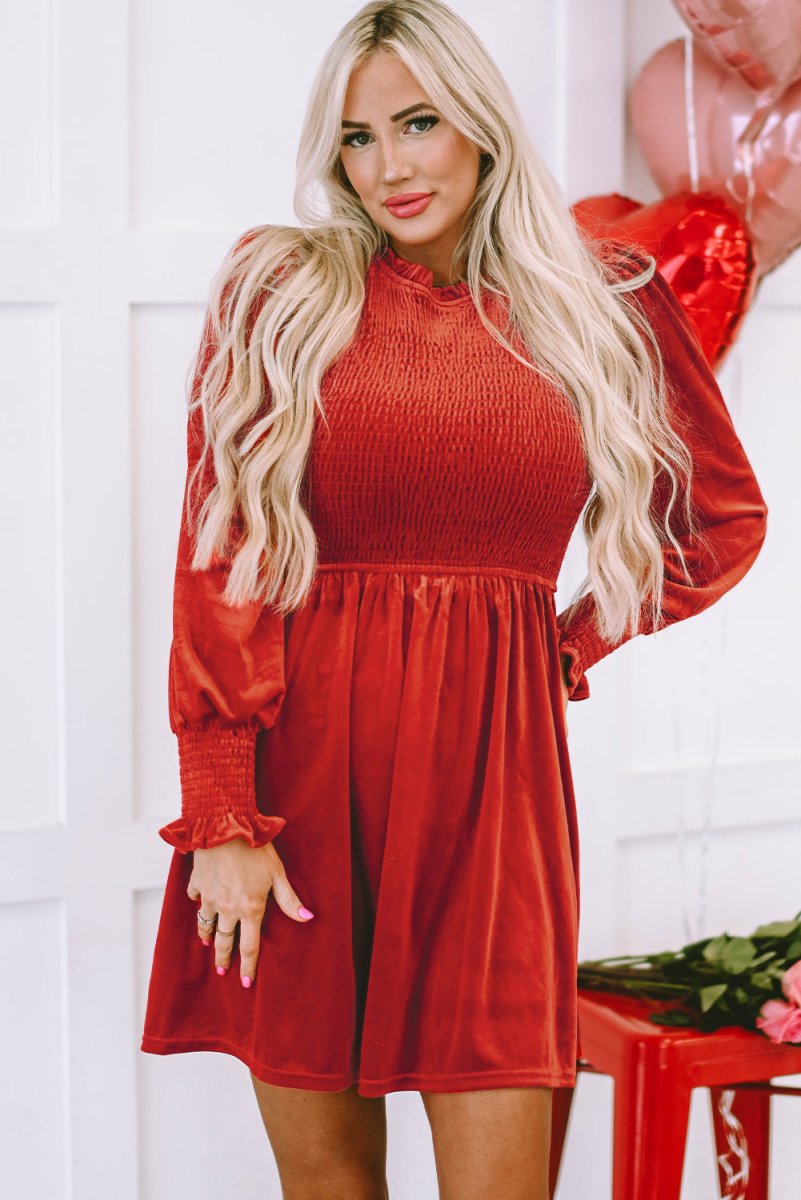 Holiday Velvet Smocked Dress - Klazzi Fashion Boutique