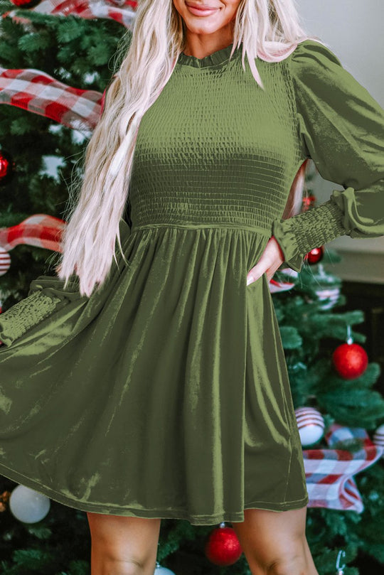 Holiday Velvet Smocked Dress - Klazzi Fashion Boutique