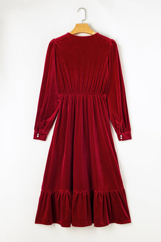 Holiday Velvet Split Midi Dress - Klazzi Fashion Boutique