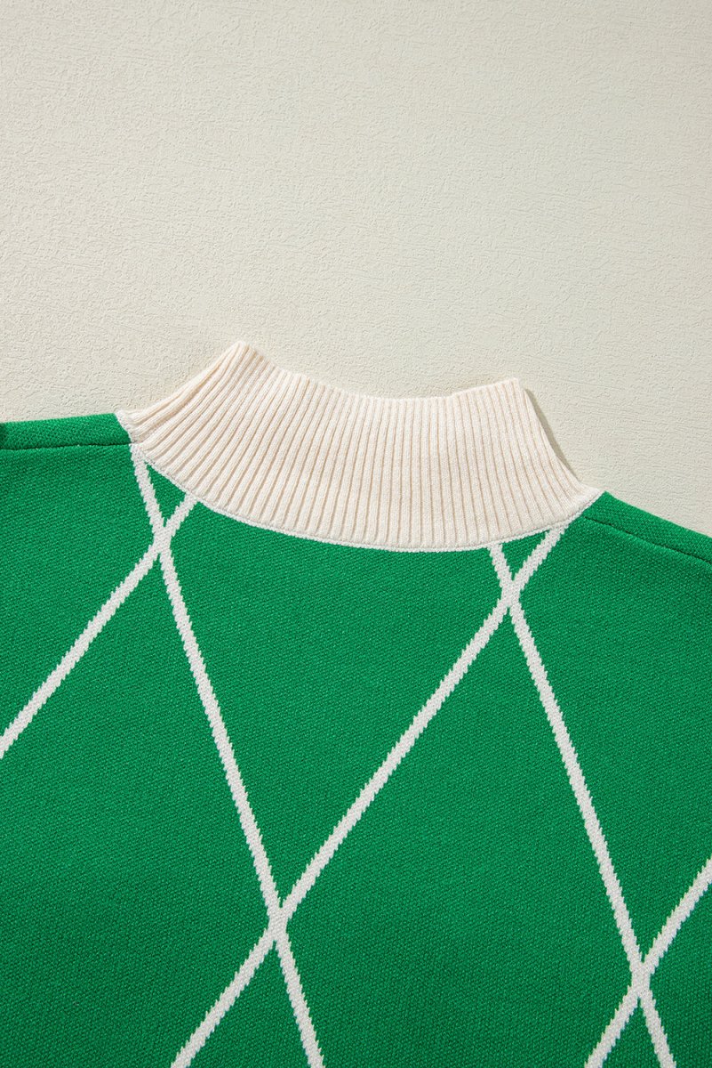 Holly Pom Pom Green Diamond Pattern Sweater - Klazzi Fashion Boutique