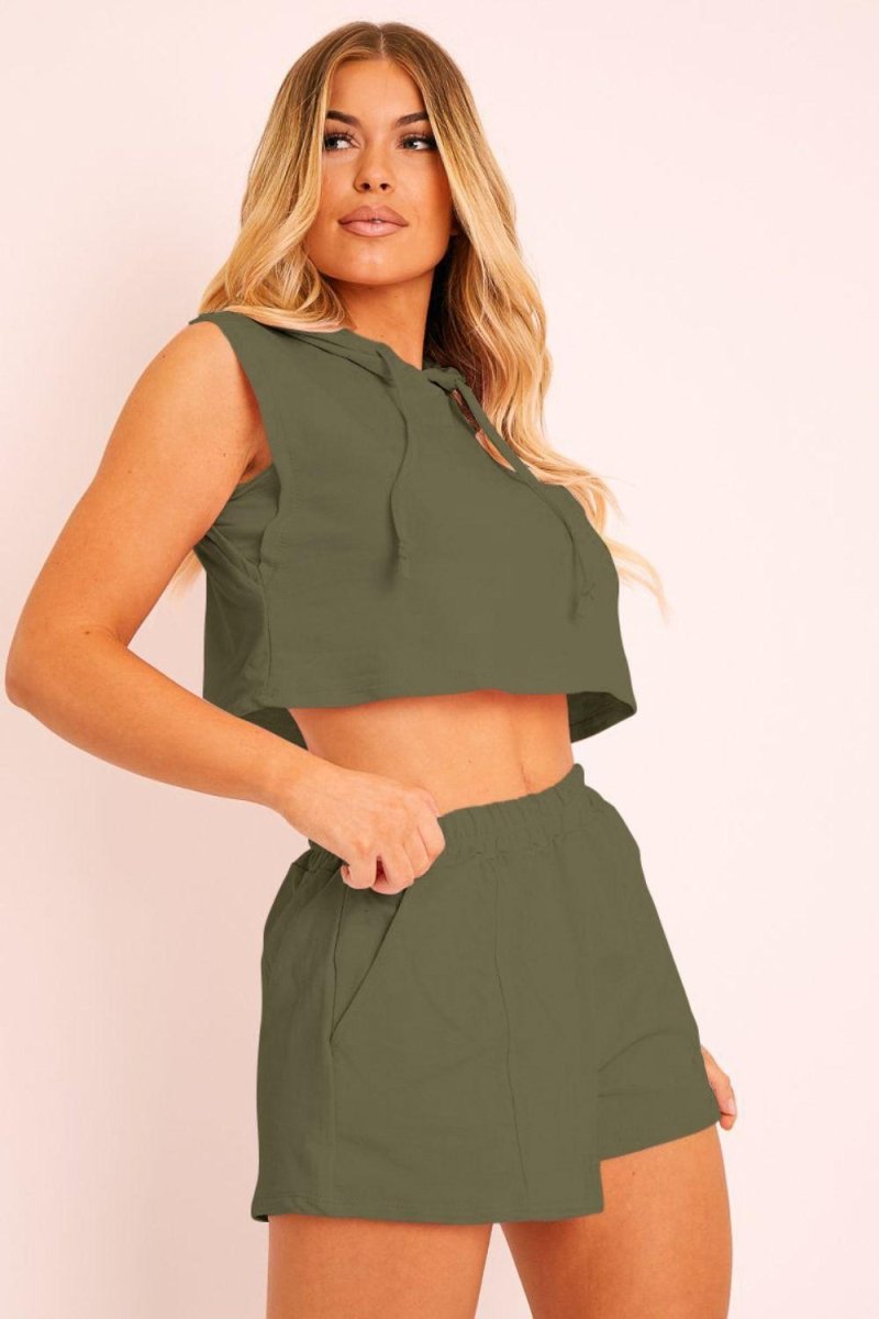 Hooded Crop Short Set - Klazzi Fashion Boutique