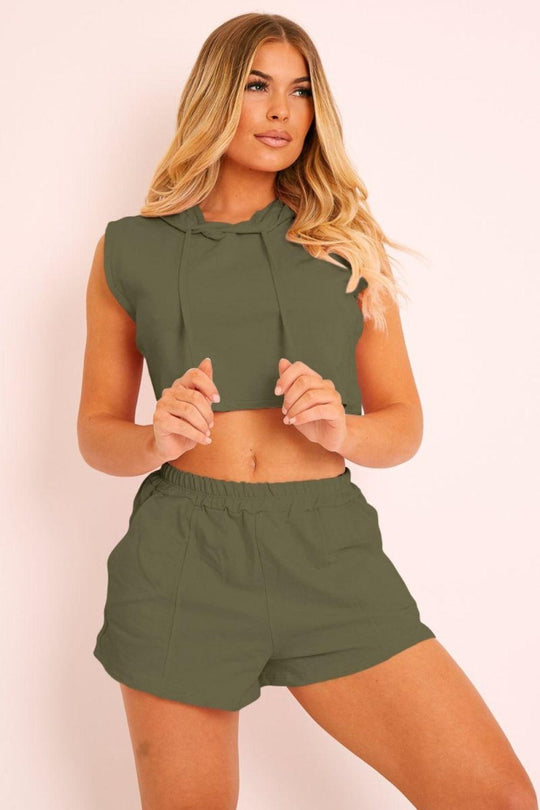 Hooded Crop Short Set - Klazzi Fashion Boutique