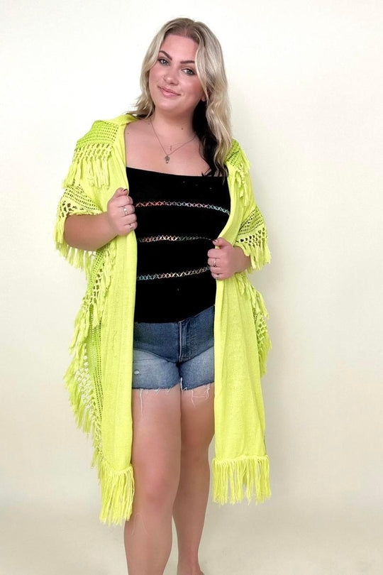 Hooded Fringe Knit Kimono - Klazzi Fashion Boutique