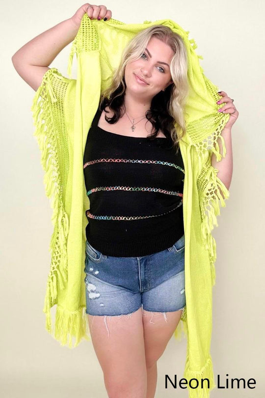 Hooded Fringe Knit Kimono - Klazzi Fashion Boutique